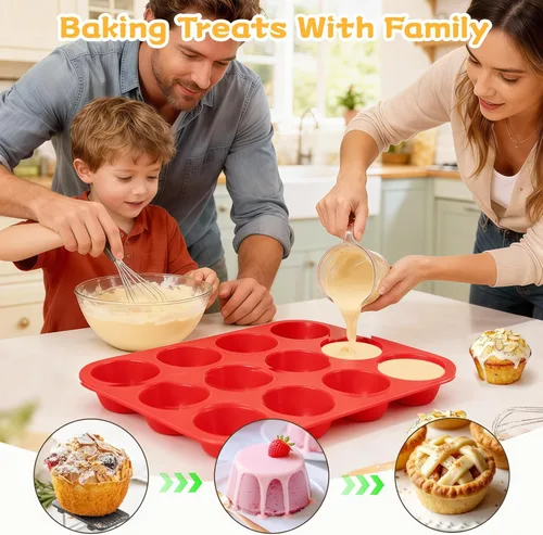 Miniatura 7 de CAKETIME Moldes de silicona para magdalenas para hornear, molde de tamaño regular para magdalenas, molde para hornear moldes de silicona