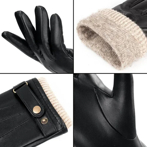 Miniatura 3 de OZERO Guantes de invierno para hombre, de piel de napa y cachemira, guantes de vestir para pantalla táctil, regalos térmicos para papá o marido