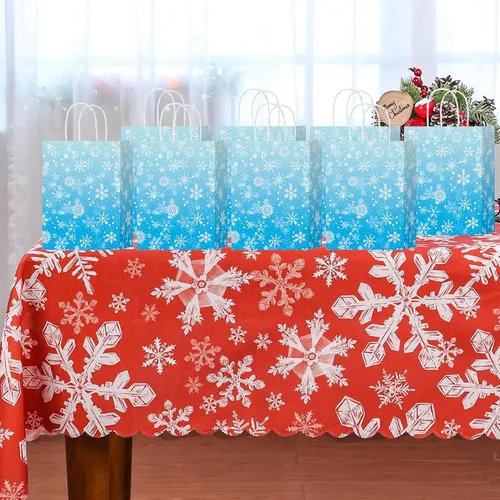Miniatura 7 de HongXingHai Bolsas de regalo de Navidad con asas, paquete de 16 bolsas de papel kraft con diseño de copo de nieve, bolsas reutilizables para fiestas
