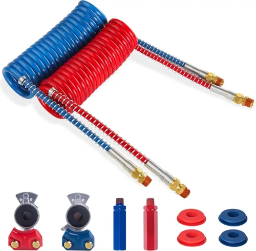 Conjunto de Ensamblaje de Bobina de Manguera de Línea de Freno de Aire en Espiral de 15 Pies, Líneas de Aire para Mangueras de Remolque de Camión