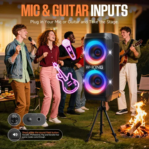 Miniatura 7 de W-KING Altavoz portátil Bluetooth Partybox Loud, 370W MAX Pro Sound, graves más profundos, caja de auge grande para exteriores inalámbrica, mango