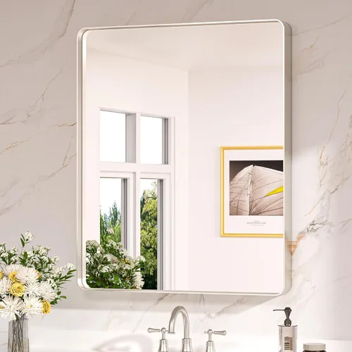 Miniatura 17 de Keonjinn Espejos de baño negros para sobre el fregadero, espejos cuadrados grandes de 36 x 36 pulgadas para pared, espejo rectangular redondeado