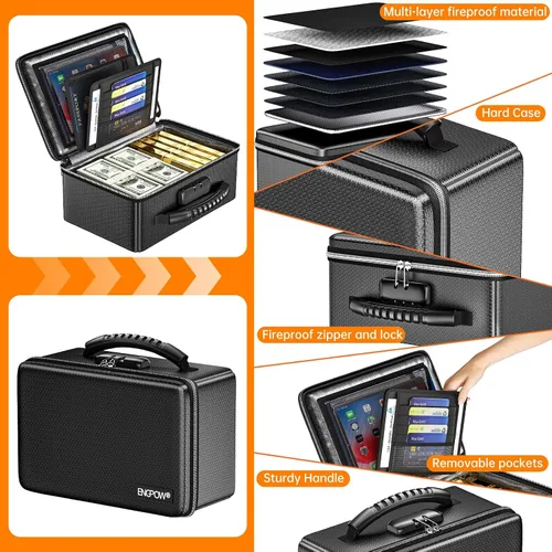 Miniatura 4 de ENGPOW Caja de dinero ignífuga, pequeña caja rígida ignífuga con cremallera y cerradura ignífugas, 6400 °F con aislamiento térmico resistente al