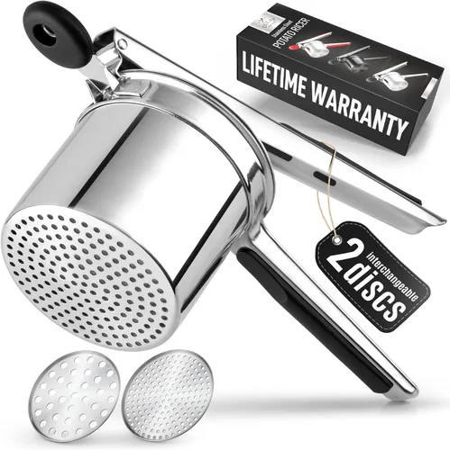 Miniatura 15 de Zulay Kitchen Ricer de papas grande de 15 onzas, triturador de papas de acero inoxidable resistente y triturador para puré de papas, triturador
