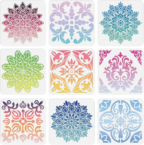Miniatura 7 de INFUNLY Plantillas de Pared de Mandala para Pintar Plantillas de Azulejos Reutilizables para Paredes Plantillas de Piso de Concreto 12"X12
