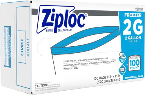 Miniatura 9 de Bolsas congeladoras SC Johnson Professional Ziploc, para organización y almacenamiento de alimentos, con doble cremallera, 2 galones, 100