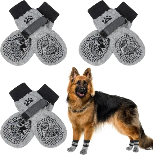 Miniatura 33 de SCENEREAL 6 piezas de calcetines antideslizantes para perros para prevenir lamido de patas para pavimento caliente/frío, calcetines de agarre
