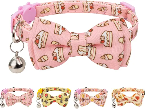 Miniatura 17 de Collar de gato Campana Pajarita Gatito Seguridad Breakaway Flower Kimino Sakura Cake Patrón de dibujos animados Kitty Boy Girl Pet Flower - Azul