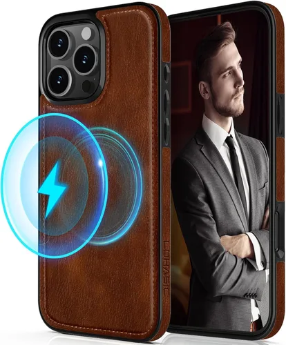 Miniatura 28 de LOHASIC Funda diseñada para iPhone 14 Pro, elegante cubierta trasera magnética de cuero de negocios, a prueba de golpes, compatible con fundas Negro