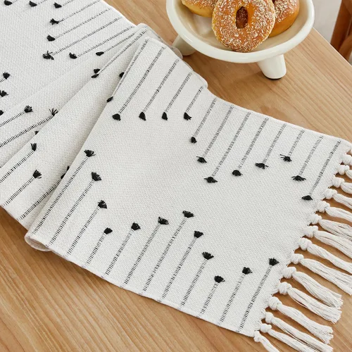 Miniatura 8 de Wracra Camino de Mesa Bohemio, Caminos de Mesa de Macramé Tejidos de Algodón Natural de 48 Pulgadas de Largo para Decoración del Hogar de Granja