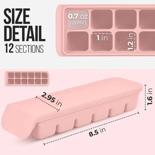 Miniatura 8 de Bandeja doble hermética delgada de varios cubos (12 cubos, rosa pastel)