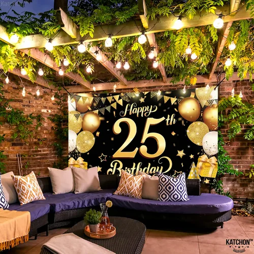 Miniatura 6 de KatchOn, XTRALARGE - Cartel de cumpleaños número 25 negro y dorado, de 72 x 44 pulgadas, reutilizable, resistente al agua, indecolorable