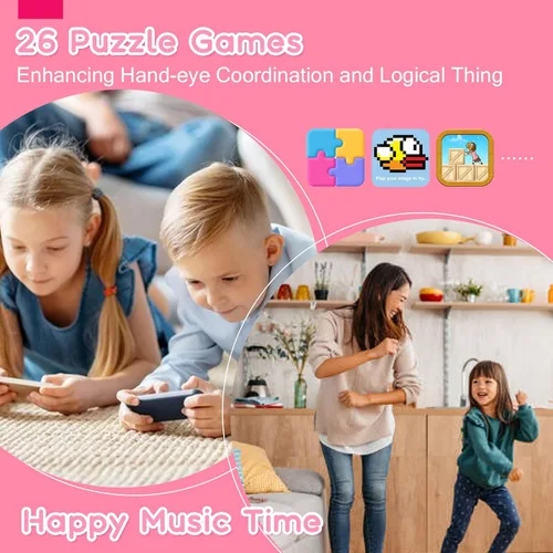 Miniatura 7 de Teléfono inteligente para niños, regalo de cumpleaños de Navidad para niños de 3 a 10 años, pantalla táctil, juguete con cámaras, aprendizaje, rosa01