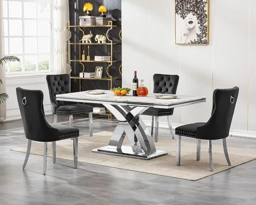 Miniatura 18 de Moderno juego de mesa de comedor de mármol para 4, juego de mesa de comedor de lujo para 4, mesa de comedor de mármol sintético de 68 pulgadas