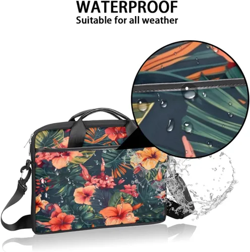 Miniatura 5 de Bolsa de hombro impermeable para laptop de 14 a 15.6 pulgadas, bolsa de mensajero para computadora portátil, Diseño de flores tropicales