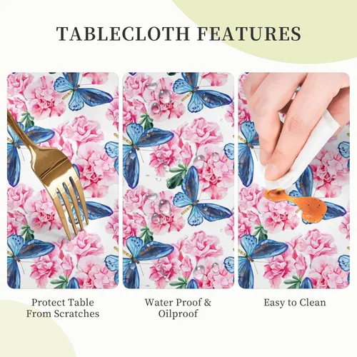 Miniatura 6 de Gianlaima Mantel redondo de primavera con diseño de mariposa azul azalea rosa, impermeable, lavable, para el hogar, restaurante, cocina, picnic