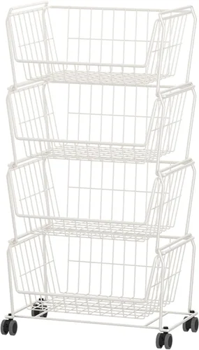 PUSDON Cestas de almacenamiento de alambre apilables grandes de 4 niveles con ruedas, organizador de carrito utilitario con ruedas y ruedas para