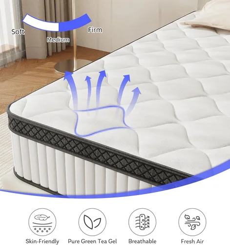 Miniatura 6 de Colchón híbrido Queen de 10 pulgadas en una caja con espuma viscoelástica de gel y resortes ensacables para aislamiento de movimiento, alivio