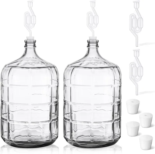 Ziliny 2 Piezas Garrafón de Vidrio de 3 Galones con Tapones de Silicona Perforados y No Perforados y Jarra Fermentadora con Esclusa de Aire, Jarra