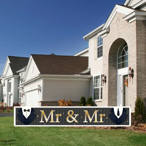 Miniatura 7 de INNORU Cartel grande con texto en inglés "Mr & Sr", letrero de fondo para fiesta de boda gay, cartel de jardín para hombre, despedida de soltera