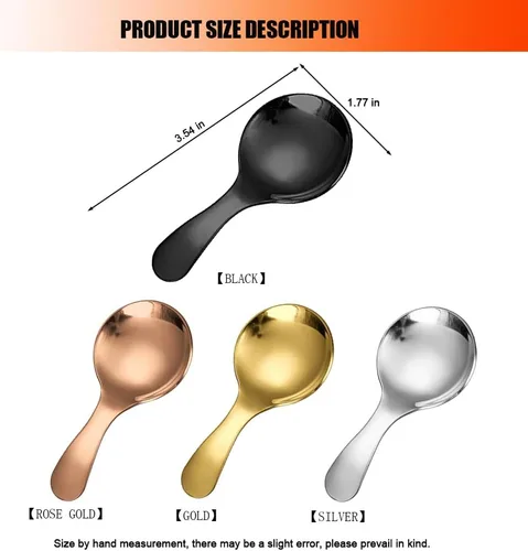 Miniatura 2 de 5 cucharas de mango corto, mini cucharas de acero inoxidable, cuchara redonda gruesa para condimentos de sal, postre, té, café (negro)