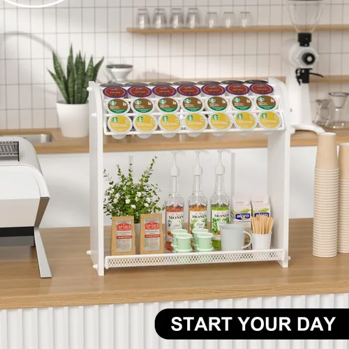 Miniatura 8 de Lixple Organizador de cápsulas de café para encimera, soporte de bambú para tazas K, organizador de estación de café de fácil montaje para barra