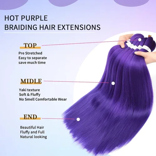 Miniatura 4 de Cabello trenzado morado para trenzas, cabello sintético preestirado de 26 pulgadas para trenzas, extensiones de cabello trenzado Ez morado