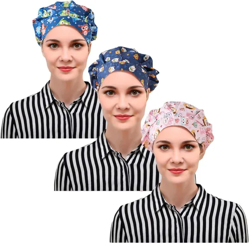 Miniatura 16 de Juego de 3 gorros estilo bouffant de algodón, con banda para el sudor Image01