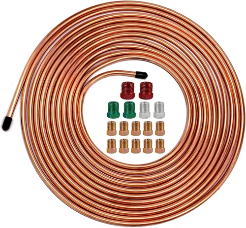 Miniatura 10 de Kit de línea de freno de 1/4 pulgadas, rollo de tubo de freno de acero inoxidable resistente de 25 pies con 16 accesorios para sistemas de freno
