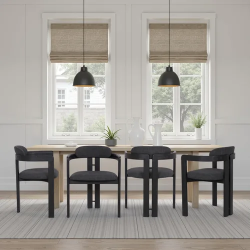 Armen Living Jazmin - Silla de comedor contemporánea en acabado de madera cepillada negra y tela de carbón, juego de 4