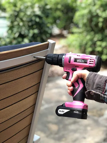 Miniatura 6 de Apollo Tools Potente taladro inalámbrico ligero, batería de iones de litio de 10.8 con juego de brocas de accesorios de 30 piezas, cinta rosa, rosa