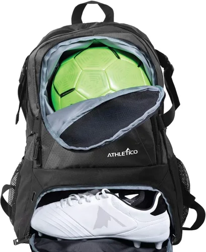 Athletico National – Mochila de fútbol, baloncesto y fútbol americano, incluye soporte separado para balones y tacos
