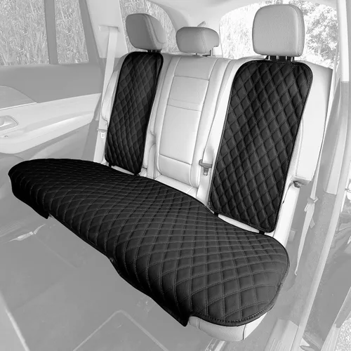 FH Group Juego de cojines de asiento trasero de automóvil de piel sintética negra, ajuste universal, cojines de asiento trasero de automóvil con
