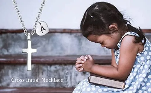 Miniatura 7 de Tiny Cross Necklace for Girls Heart Initial Necklace Heart Birthstone Necklace Letter Stainless Steel Pendant Jewelry First Communion Baptism