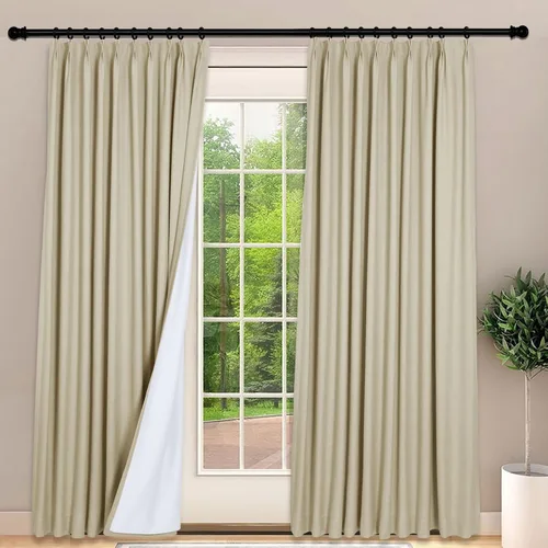 Miniatura 21 de Frelement Cortinas 100% opacas con forro térmico, cortinas de lino para decoración de Navidad, cortinas plisadas con aislamiento térmico