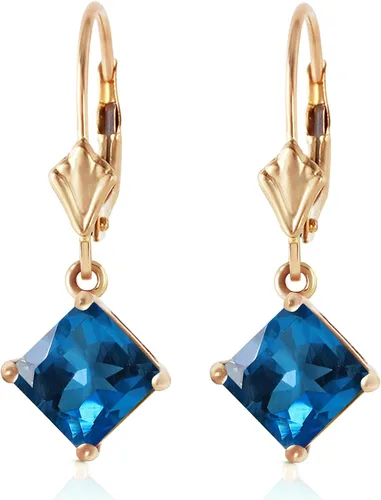 Miniatura 3 de Galaxy Gold GG 3.2 CTW Pendientes de topacio azul Demeter de oro macizo de 14 k, Metal Gema, Topacio