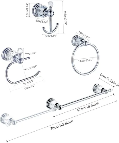 Miniatura 2 de WOLIBEER Accesorios de baño de cristal, cromo de 24 pulgadas, juego de toallero de latón pulido, soporte de papel higiénico para toalla, anillo