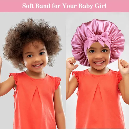 Miniatura 4 de 2+2 gorros de satén con coleteros para niños, bonitos gorros de pelo para niñas para dormir cabello rizado, A