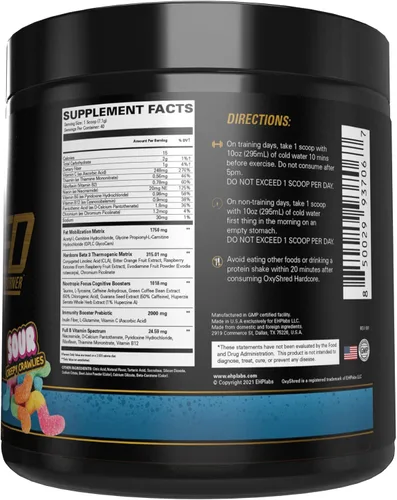 Miniatura 11 de EHP Labs OxyShred Hardcore Super Dosed - Polvo de preentrenamiento con L glutamina y acetil L carnitina, bebida de refuerzo energético - 275 mg