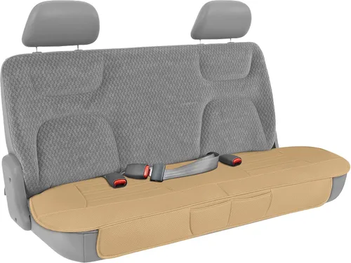 Motor Trend Funda de Asiento para Autos, Camiones, SUV, Cuero Sintético Banco Trasero Beige Acolchado Funda de Asiento de Auto con Bolsillos de