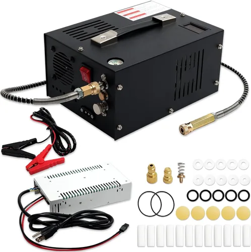 Compresor de aire PCP, máximo 4500 PSI/300 Bar, bomba de aire portátil de alta presión con refrigeración por ventilador, 12 V CC/120 V CA de doble