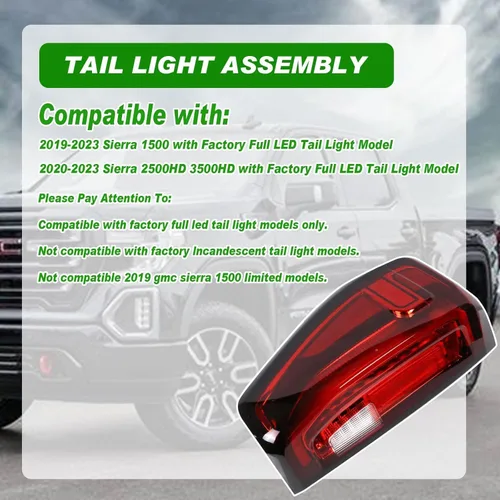Miniatura 2 de Lochnchn Conjunto de Luz Trasera LED Compatible con GMC Sierra 1500/2500HD/3500HD 2019-2024, Luces Traseras del Lado Izquierdo del Conductor, Tipo