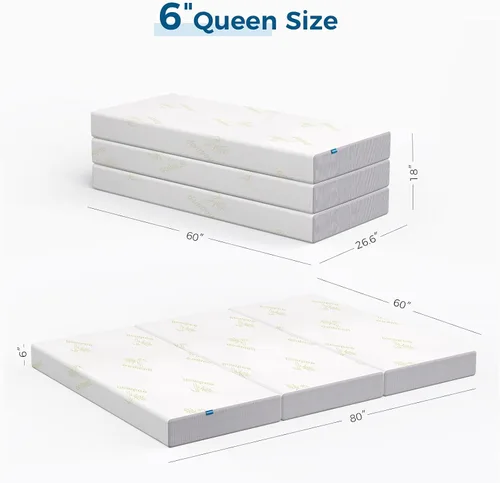 Miniatura 3 de Inofia Colchón plegable de 6 pulgadas, colchón tri-plegable de espuma viscoelástica con funda extraíble, cama de suelo plegable, firmeza media