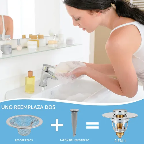 Miniatura 7 de QYHNYJF Tapón para fregadero de baño con recogedor de pelo, colador de drenaje universal desplegable para orificios de drenaje estándar de EE.UU.