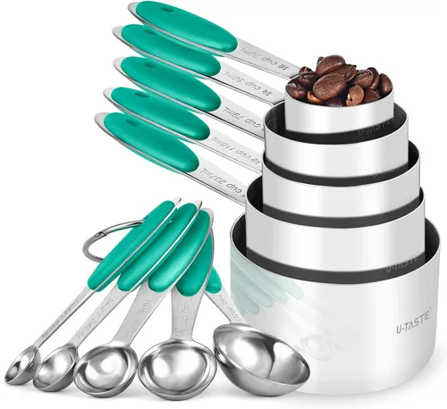 Miniatura 13 de U-Taste - Juego de tazas y cucharas medidoras: U-Taste 18/8 de acero inoxidable, 10 piezas, apilables, cocina, cocina, juego de medidas