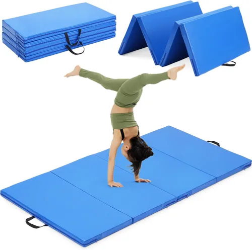 Miniatura 11 de Colchoneta de gimnasia, 3 x 6 pies, 4 x 8 pies, 2 pulgadas de grosor, plegable, para niños, para gimnasio en casa, ejercicio y juego 3x6FT-azul claro