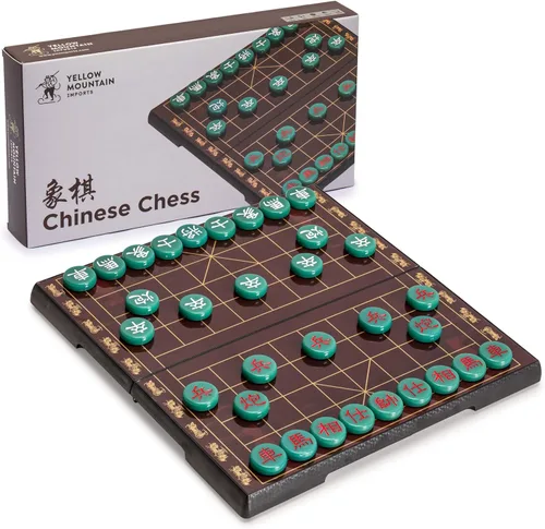 Yellow Mountain Imports Ajedrez Chino (Xiangqi) Juego de Mesa Magnético de Viaje (12.8 Pulgadas) con Piezas de Juego de Color Jade