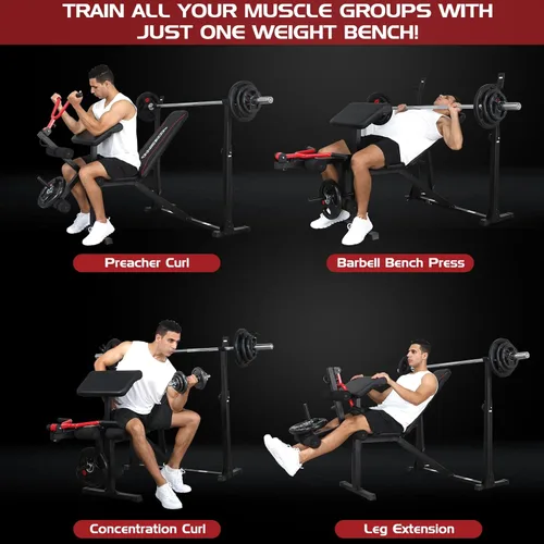 Miniatura 4 de OPPSDECOR 900LBS Weight Bench Set with Squat Rack Preacher Curl Weight Bench with Leg Extension Bench Press Set Workout Bench for Home Gym Full Body
