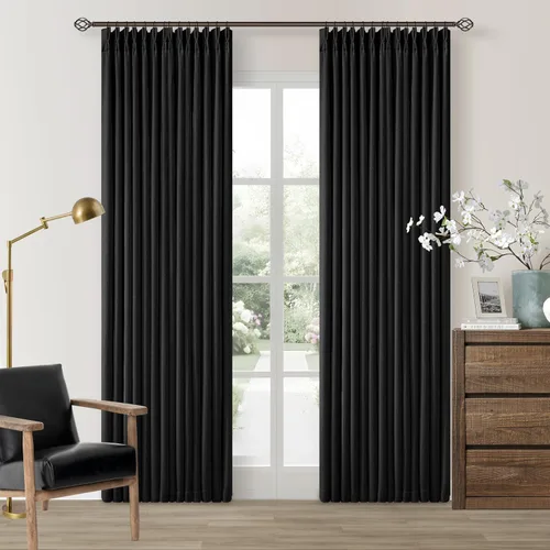 Miniatura 69 de Juego de 2 paneles de cortinas plisadas negras de 80 pulgadas para sala de estar, cortinas plisadas de lino con forro de 80 pulgadas de largo, 100%
