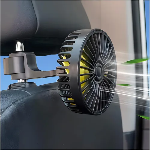Ventiladores USB para asiento de auto para el asiento trasero, ventilador de enfriamiento giratorio de 360° de viento fuerte con 3 velocidades,